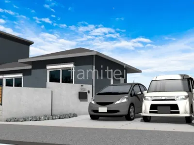 広いお庭に天然芝を敷いた新築シンプル セミクローズ外構