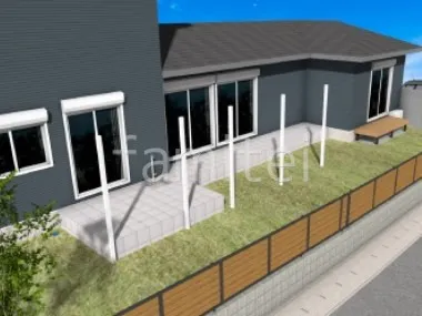 お庭　天然芝　タイルデッキ