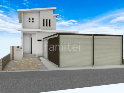 スタイリッシュな車庫の新築ハイクラス セミクローズ外構