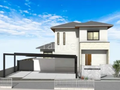 大きなタイル門柱と浮遊階段がかっこいい新築ハイクラス セミクローズ外構