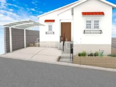 お庭にタイルデッキと物置を設置した新築ベーシック オープン外構