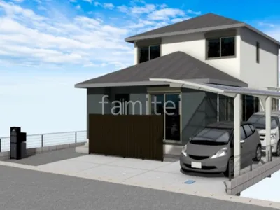 カーポートを2つ組み合わせた新築シンプル オープン外構