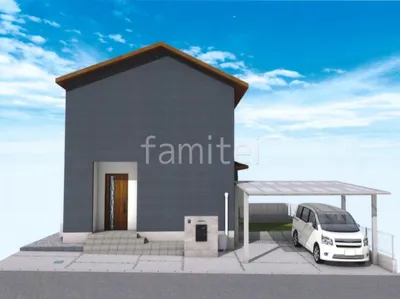 カーポートとタイル門柱で新築ベーシック オープン外構