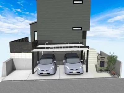 スタイリッシュなカーポートで新築シンプル セミクローズ外構