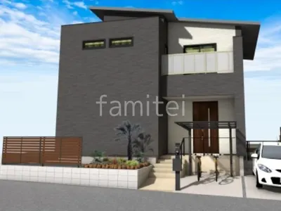 木調目隠しフェンスとウッドデッキで新築シンプル セミクローズ外構