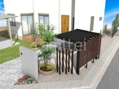 スタイリッシュなサイクルポートと目隠しフェンスで外構リフォーム