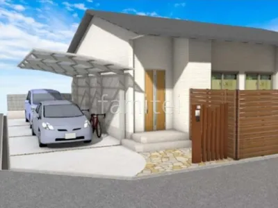 乱形石と木調フェンスで新築ナチュラル セミクローズ外構