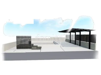 浮遊階段と目隠しスクリーンがかっこいい新築シンプル オープン外構