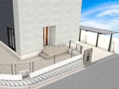 手すりで安全性の高い新築ベーシック オープン外構