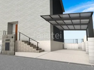 タイル門柱　手すり　1.5台用カーポート