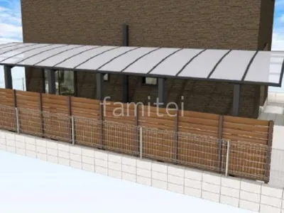 縦2台用カーポート　目隠しフェンス