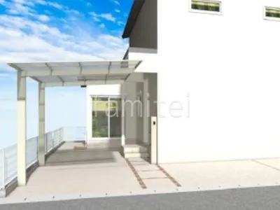 お庭のタイル貼りがモダンな新築ベーシック オープン外構