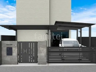 跳ね上げゲートと門扉で防犯性を向上した新築シンプル クローズ外構