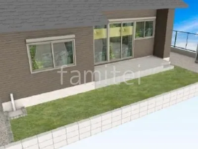 お庭　人工芝　タイルデッキ　立水栓