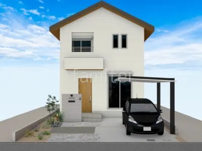 乱形石と洗出しのアプローチが個性的な新築シンプル オープン外構