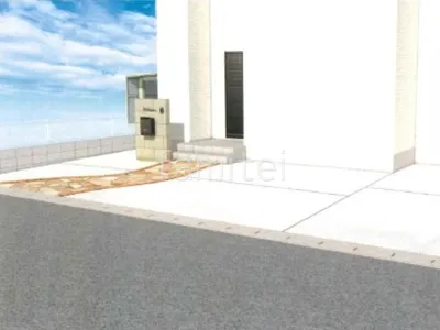 乱形石のアプローチが美しい新築ナチュラル オープン外構