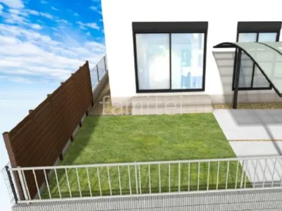 目隠しフェンス　人工芝　タイルデッキ