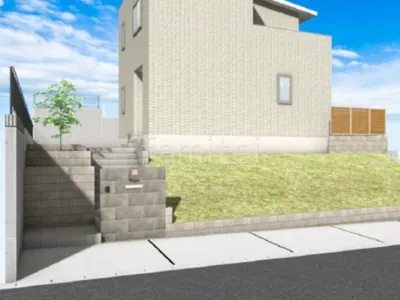 タイル門柱 法面 天然芝