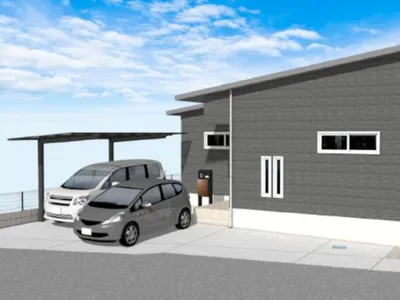 宅配ボックス付きの機能門柱が便利な新築ベーシック オープン外構