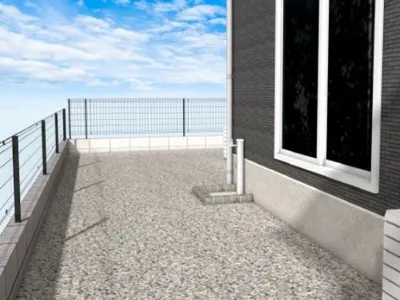 立水栓　ピンコロ石囲い