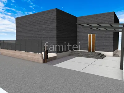 スマートな宅配ボックス付き機能門柱の新築ベーシック オープン外構