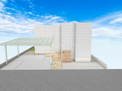 木目調タイルの門柱が美しい新築ナチュラル オープン外構