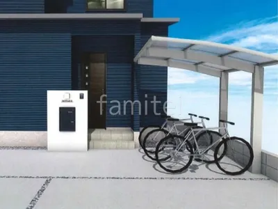 サイクルポート　塗り壁門柱