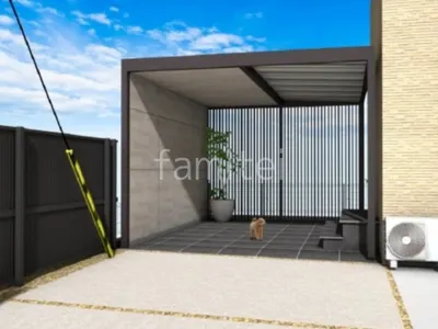 テラス屋根　床タイル貼り