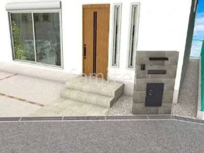 タイル門柱　アプローチ　タイル貼り