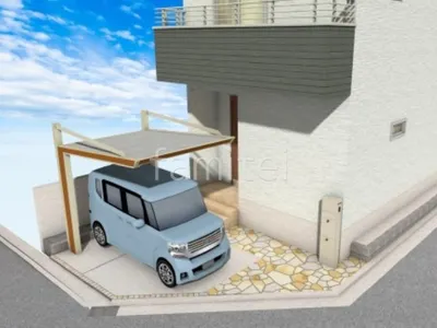 乱形石と木調カーポートが温かみのある新築ナチュラル オープン外構