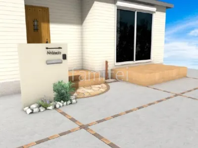 塗り壁門柱　ロックガーデン　乱形石