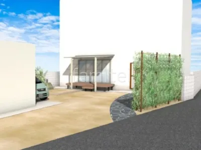 乱形石と目隠しスクリーンの組み合わせがスタイリッシュなお庭リフォーム