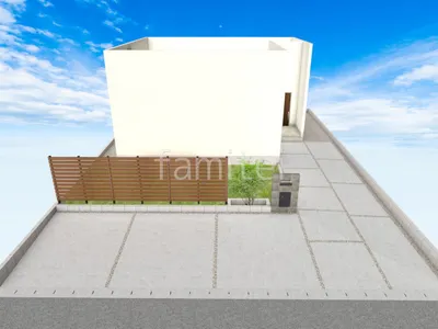 タイル門柱と土間コンクリートでオーソドックスな新築シンプル オープン外構