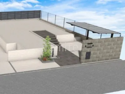 大きなタイル門柱が高級感のある新築シンプル オープン外構