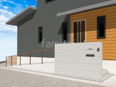 タイル門柱　スロープ　手すり