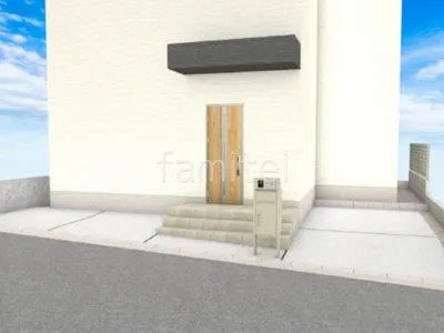 宅配ボックス付き機能門柱が便利な新築ベーシック オープン外構