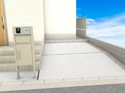 目隠しフェンス　宅配ボックス付き機能門柱