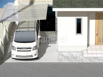 1台用カーポート　アプローチ　乱形石