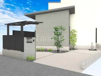 ロックガーデンがアクセントな新築シンプル セミクローズ外構