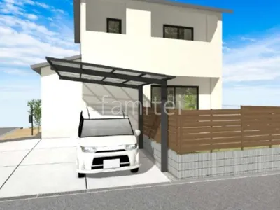 タイルデッキと人工芝でくつろぐ新築ベーシック セミクローズ外構