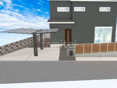 Y合掌カーポートで車を保護する新築シンプル オープン外構