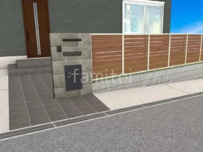 アプローチ　タイル貼り　タイル門柱