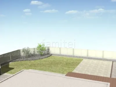 床タイル貼り　天然芝　ロックガーデン