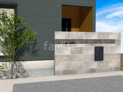 タイル門柱　アクセントライン　ロックガーデン