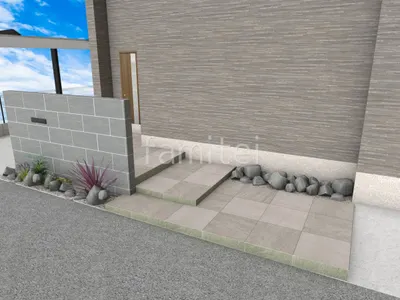 門柱 アプローチ階段 ロックガーデン