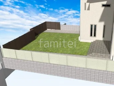 目隠しフェンス　人工芝　タイルデッキ