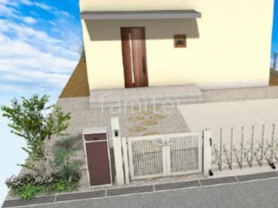 飛び石のアプローチが個性的な新築和モダン クローズ外構