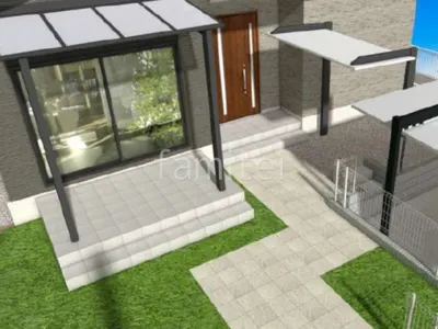 人工芝　タイルデッキ　テラス屋根