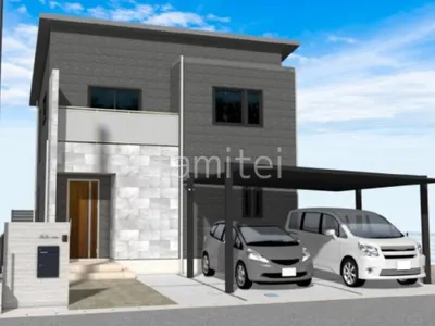 ブラックのカーポートがかっこいい新築シンプル オープン外構