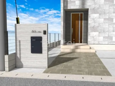 タイル門柱　アプローチ　平板